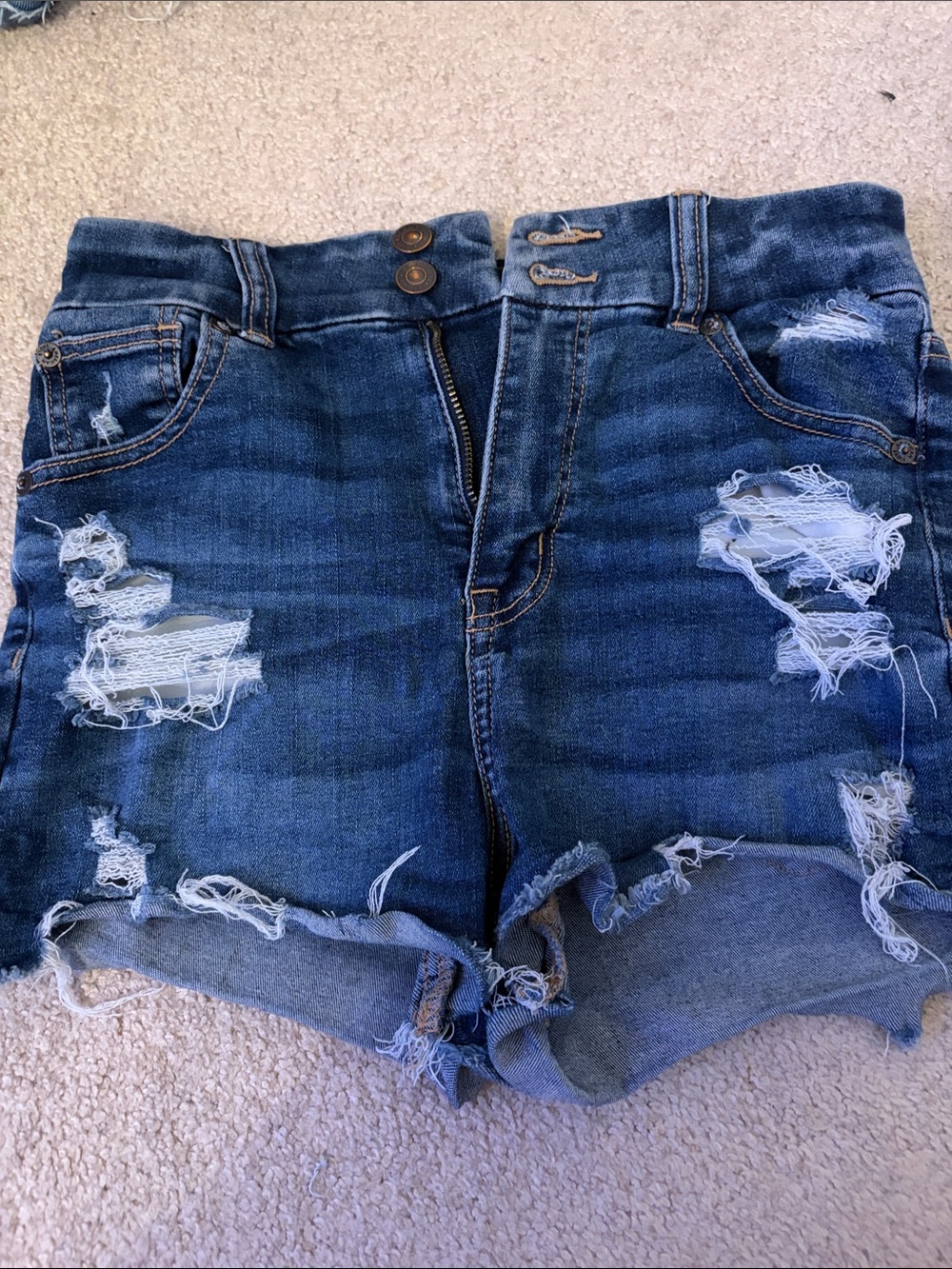Dark Blue Denim Shorts - Curvy Hi-Rise Shortie - Womens